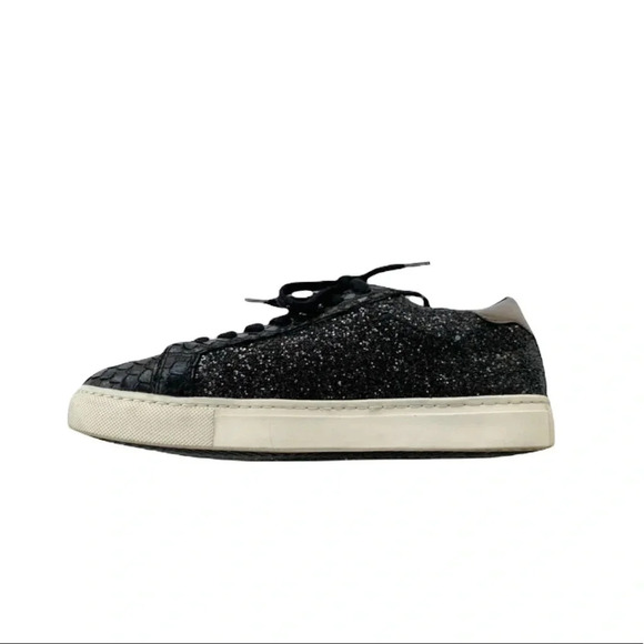 STEVE MADDEN Peyton Glitter and Snakeskin Sneaker Black 7.5 WORN ONCE - Picture 5 of 10
